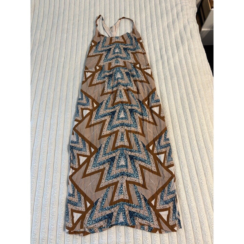 Free people Serves You Right halter Maxi Dress Womens 8 brown cream blue Aztec